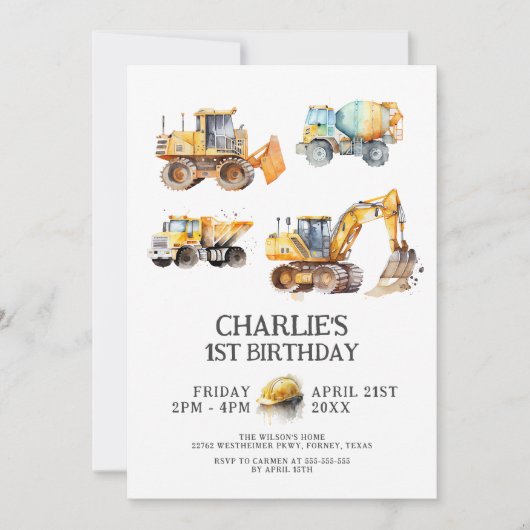 Bouw van vrachtwagens - Birthday Party Kaart (Voorkant)