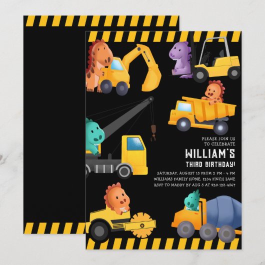 Bouw van vrachtwagens Birthday Party Kaart (Voorkant / Achterkant)