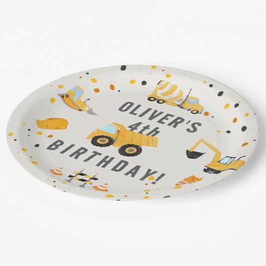 Bouw van vrachtwagens Birthday Party Papieren Bordje (Gekanteld)