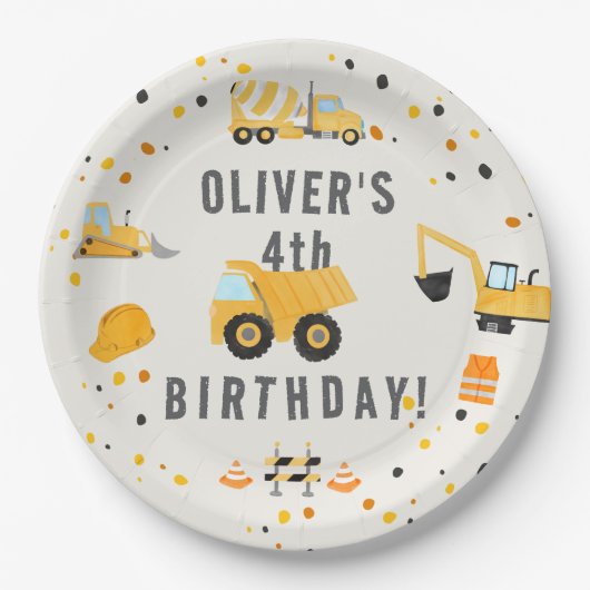 Bouw van vrachtwagens Birthday Party Papieren Bordje (Voorkant)