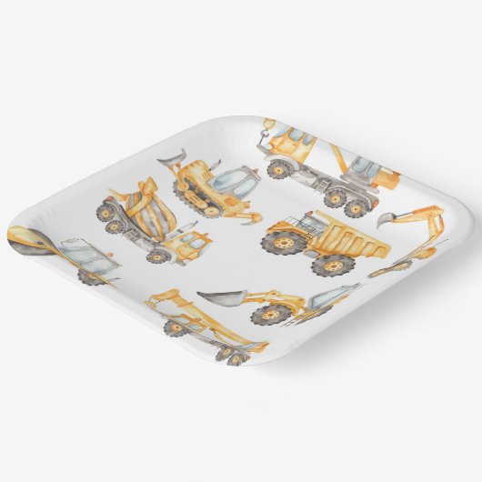 Bouw van vrachtwagens Birthday Party Papieren Bordje (Gebogen)