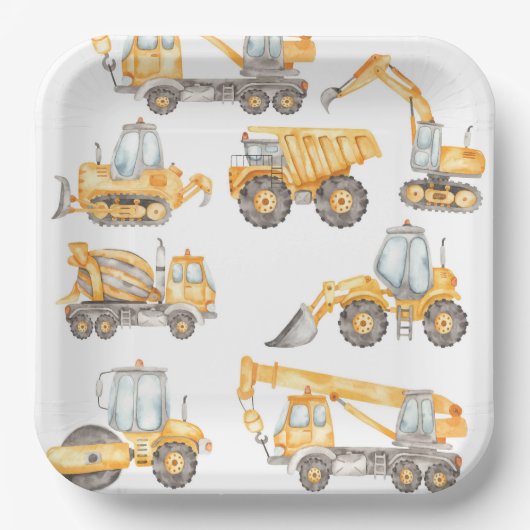 Bouw van vrachtwagens Birthday Party Papieren Bordje (Voorkant)