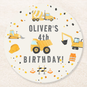 Bouw van vrachtwagens Birthday Party Ronde Kartonnen Onderzetter