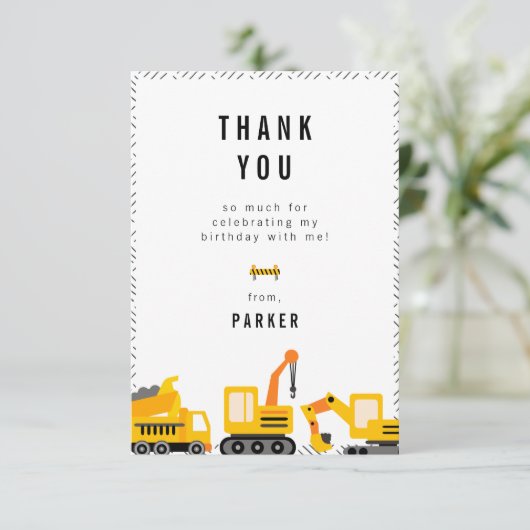 Bouw van vrachtwagens Theme Birthday Bedankkaart (Staand voorkant)