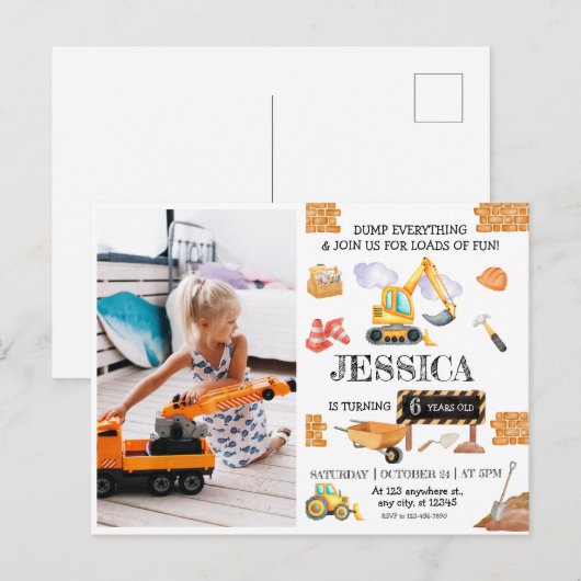 Bouw van vrachtwagens Theme Birthday Briefkaart (Voorkant / Achterkant)