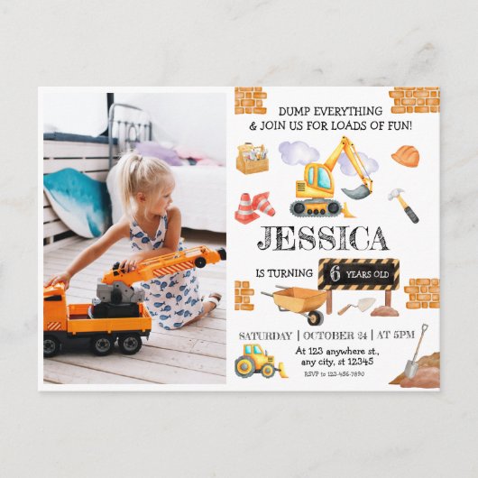 Bouw van vrachtwagens Theme Birthday Briefkaart (Voorkant)