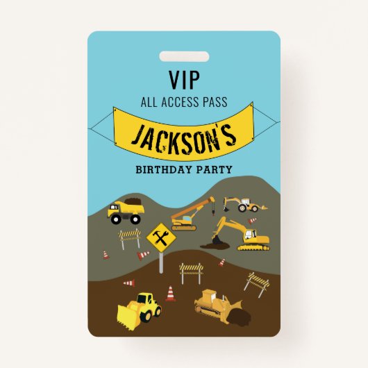 Bouw van vrachtwagens Theme Birthday Party Badge (Voorkant)