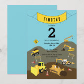 Bouw van vrachtwagens Theme Birthday Party Kaart (Voorkant / Achterkant)