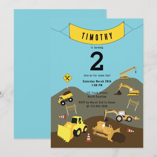 Bouw van vrachtwagens Theme Birthday Party Kaart (Voorkant / Achterkant)