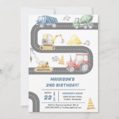 Bouw van vrachtwagens Theme Birthday Party Kaart (Voorkant)