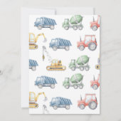 Bouw van vrachtwagens Theme Birthday Party Kaart (Achterkant)