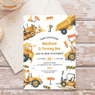 Bouw van vrachtwagens Theme Birthday Party Kaart