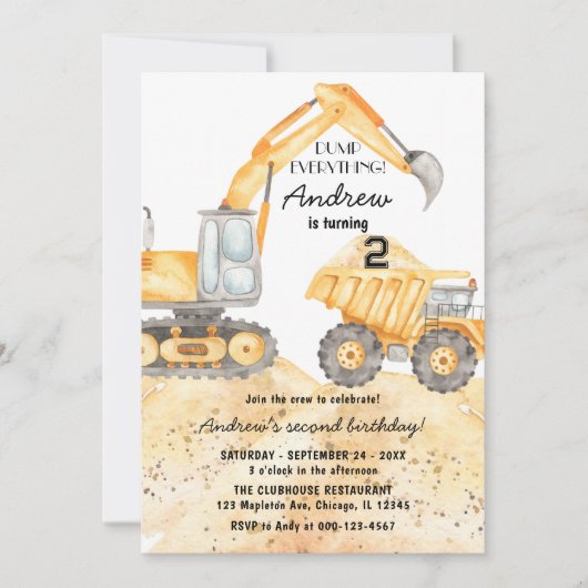 Bouw van vrachtwagens Theme Birthday Party Kaart (Voorkant)