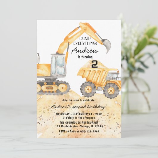 Bouw van vrachtwagens Theme Birthday Party Kaart (Staand voorkant)