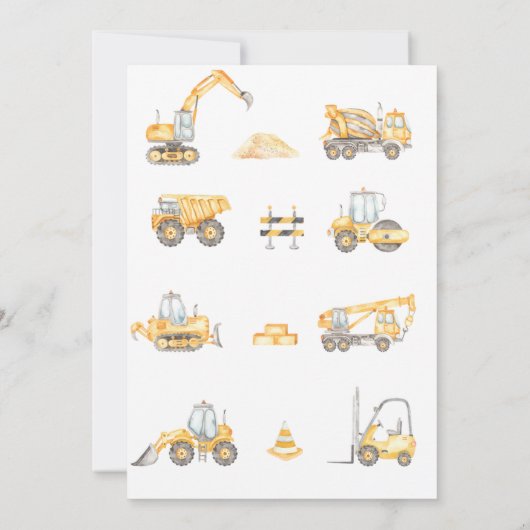 Bouw van vrachtwagens Theme Birthday Party Kaart (Achterkant)