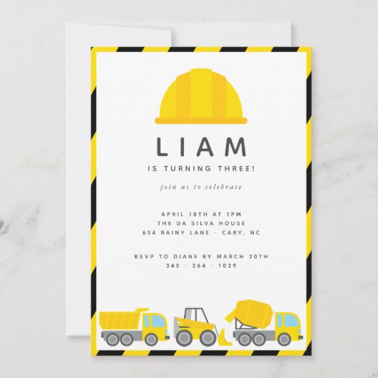 Bouw van vrachtwagens Theme Birthday Party Kaart (Voorkant)