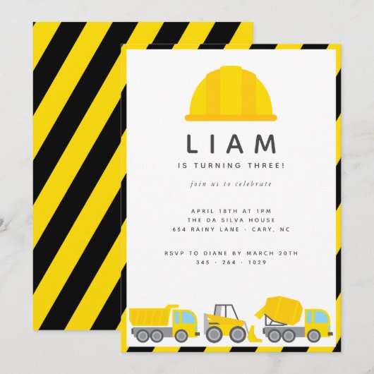Bouw van vrachtwagens Theme Birthday Party Kaart (Voorkant / Achterkant)