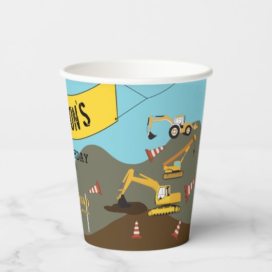 Bouw van vrachtwagens Theme Birthday Party Papieren Bekers (Achterkant)