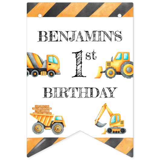 Bouw van vrachtwagens Theme Birthday Vlaggetjes (Eerste vlag)