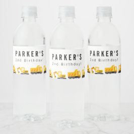 Bouw van vrachtwagens Theme Birthday Waterfles Etiket
