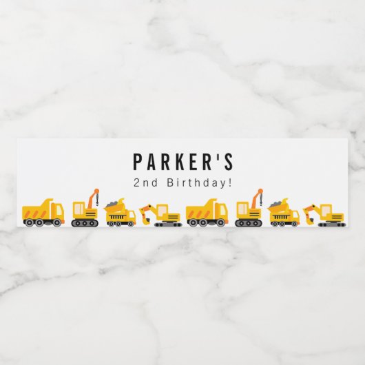 Bouw van vrachtwagens Theme Birthday Waterfles Etiket (Enkel label)