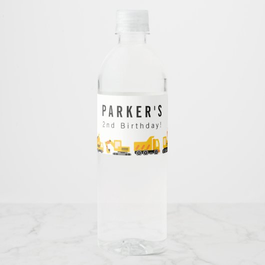 Bouw van vrachtwagens Theme Birthday Waterfles Etiket (Voorkant)