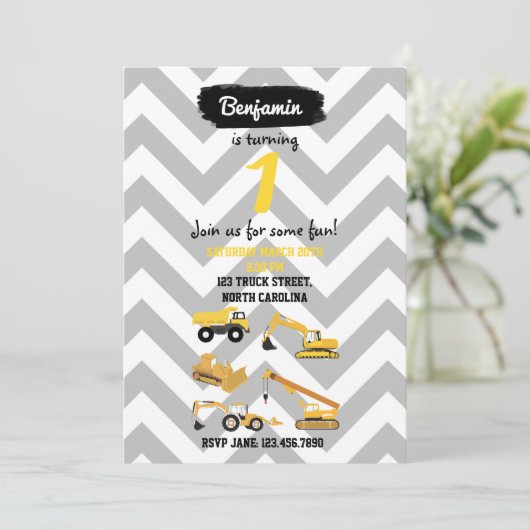 Bouw van vrachtwagens - uitnodiging (Staand voorkant)