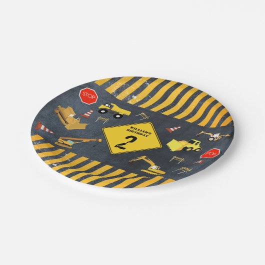 Bouw van vrachtwagens Zware machine van Birthday B Papieren Bordje (Gekanteld)