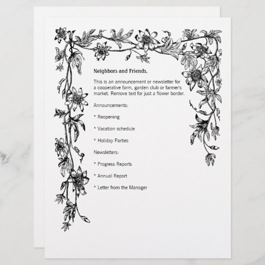 Bouw van wijnstokken en bloemen — Nieuwsbrief (Voorkant / Achterkant)