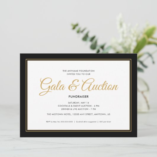 Bouw van zwarte en goudgala en Fundraiser Kaart (Staand voorkant)