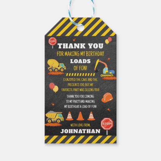 Bouw Verjaardag Dank u Cadeaulabel (Voorkant)