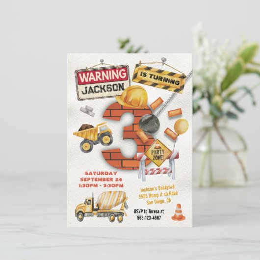 Bouw Verjaardag Draaien Drie Wrecking Bal Kaart (Staand voorkant)