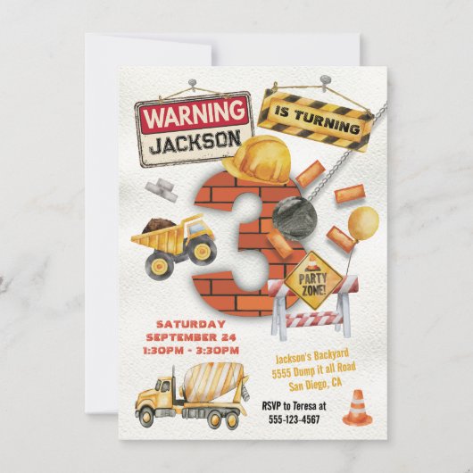 Bouw Verjaardag Draaien Drie Wrecking Bal Kaart (Voorkant)