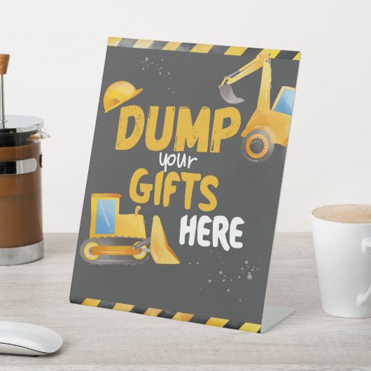 Bouw verjaardag - dump cadeaus hier reclamebord met voetstuk (Insitu)