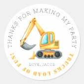 Bouw Verjaardag Dump Truck Dank u Ronde Sticker (Voorkant)