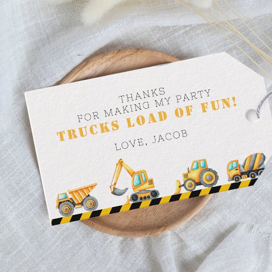 Bouw Verjaardag Dump Truck Digger Foto Cadeaulabel