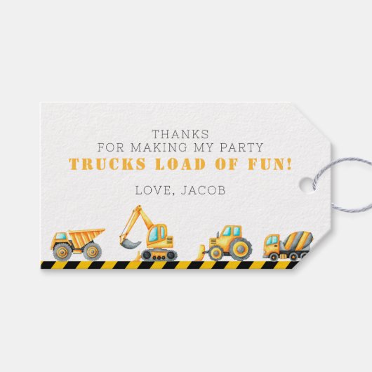 Bouw Verjaardag Dump Truck Digger Foto Cadeaulabel (Voorkant (Horizontaal))