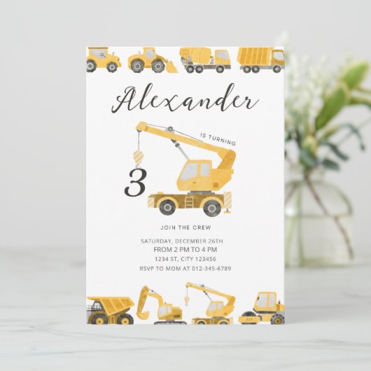 Bouw Verjaardag Dump Truck Graver Graafmachine Kaart (Staand voorkant)
