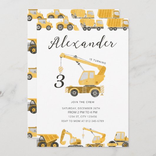 Bouw Verjaardag Dump Truck Graver Graafmachine Kaart (Voorkant / Achterkant)