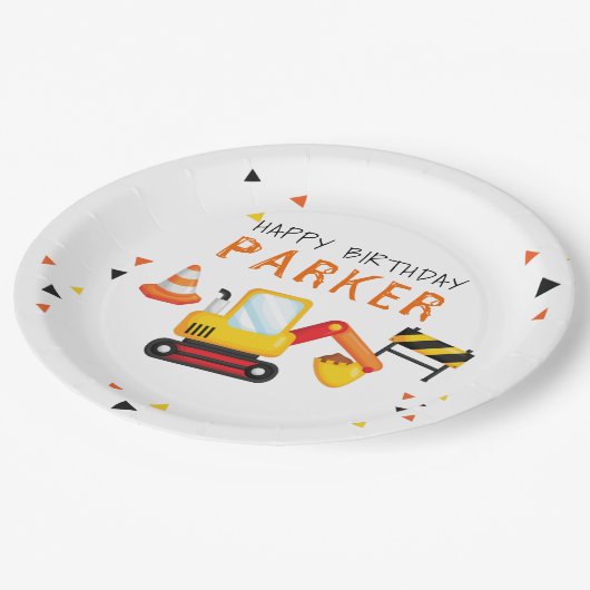 Bouw Verjaardag gepersonaliseerd Papieren Bordje (Gekanteld)