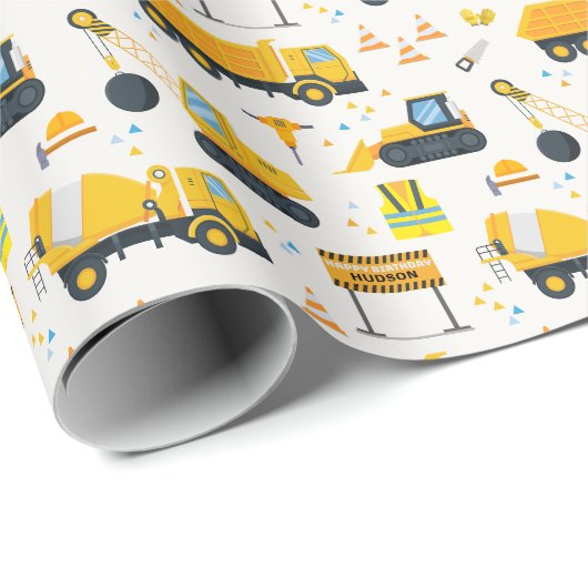 Bouw Verjaardag Inpakpapier – Gele Dump (Rol Hoek)