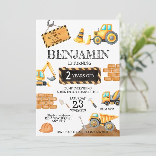 Bouw Verjaardag Jongen Verjaardagsfeestje Kaart (Staand voorkant)