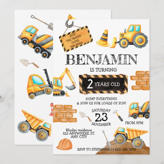 Bouw Verjaardag Jongen Verjaardagsfeestje Kaart (Voorkant / Achterkant)