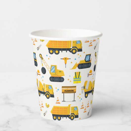 Bouw Verjaardag Party Papieren Bekers – Geel Du (Achterkant)