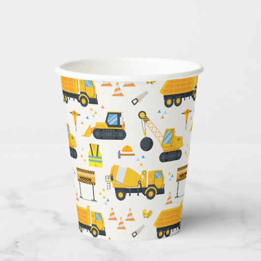 Bouw Verjaardag Party Papieren Bekers – Geel Du (Voorkant)
