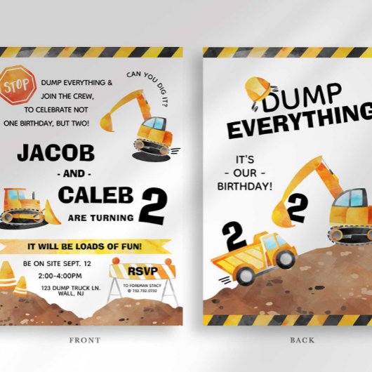 Bouw Verjaardag Tweeling Uitnodiging elke leeftijd