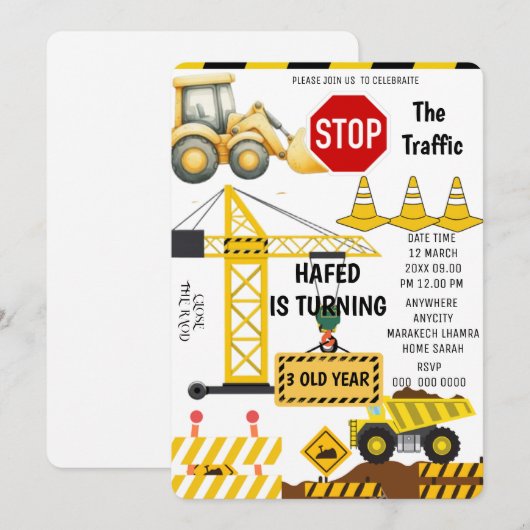 Bouw Verjaardag Uitnodiging - Bewerkbaar ANY AG (Voorkant / Achterkant)