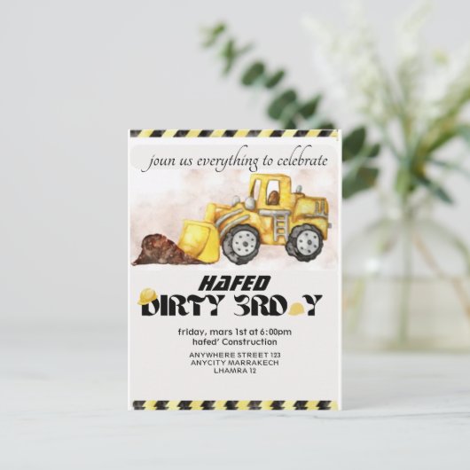 Bouw Verjaardag Uitnodiging Bewerkbare Dump Tru (Staand voorkant)