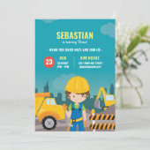 Bouw Verjaardag Uitnodiging Graafmachine (Staand voorkant)