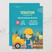 Bouw Verjaardag Uitnodiging Graafmachine (Voorkant / Achterkant)